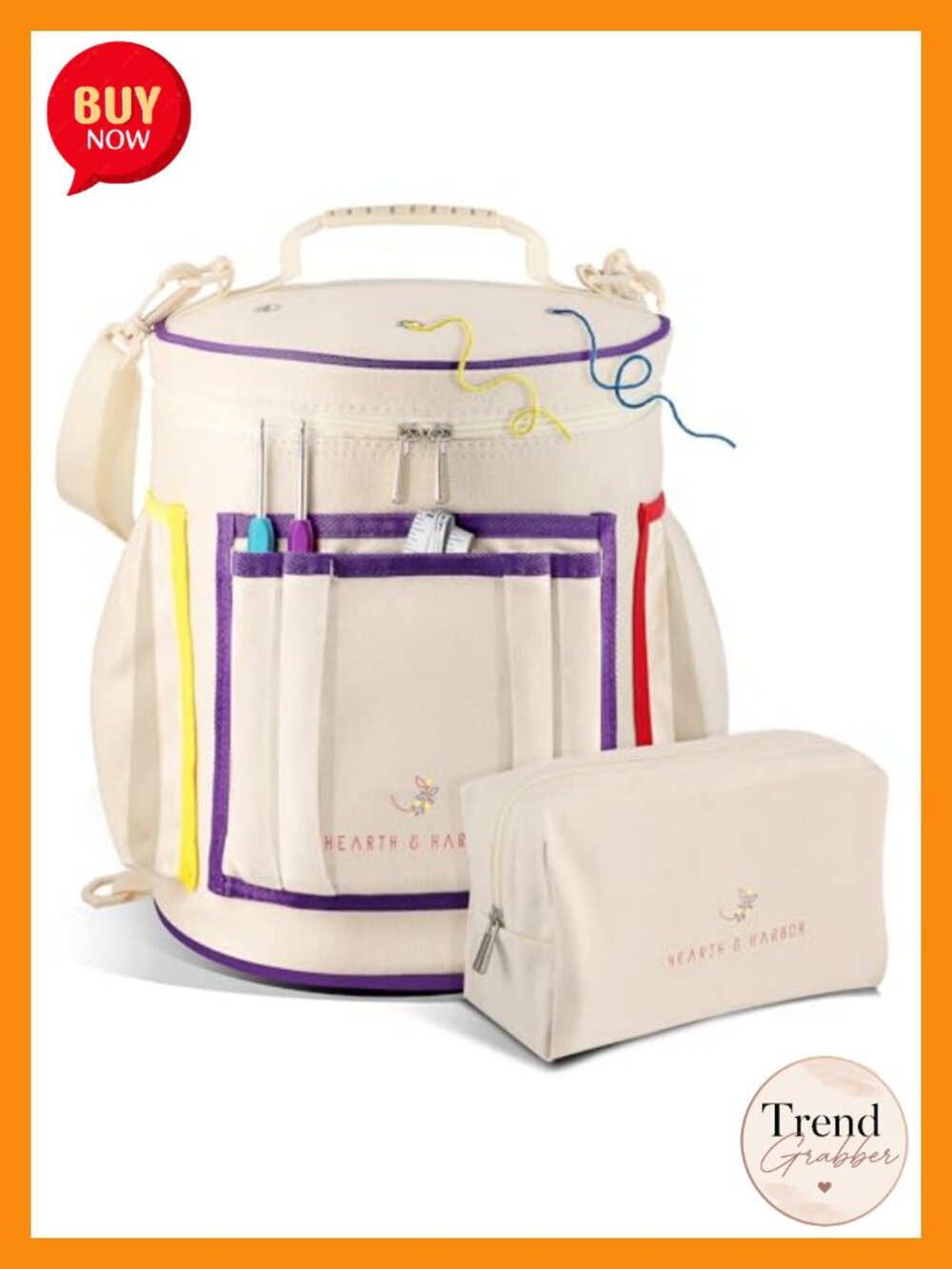 Canvas Crochet Bag Organizer Yarn Storage Knitting Tote with USB Port